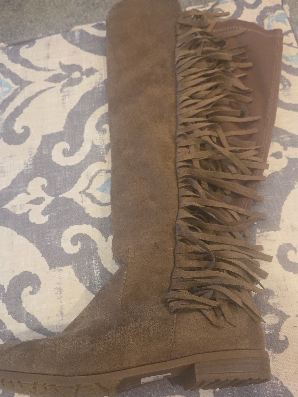Lane Bryants Women's Brown Suede Fringe Knee-High Wide Calf Boots
